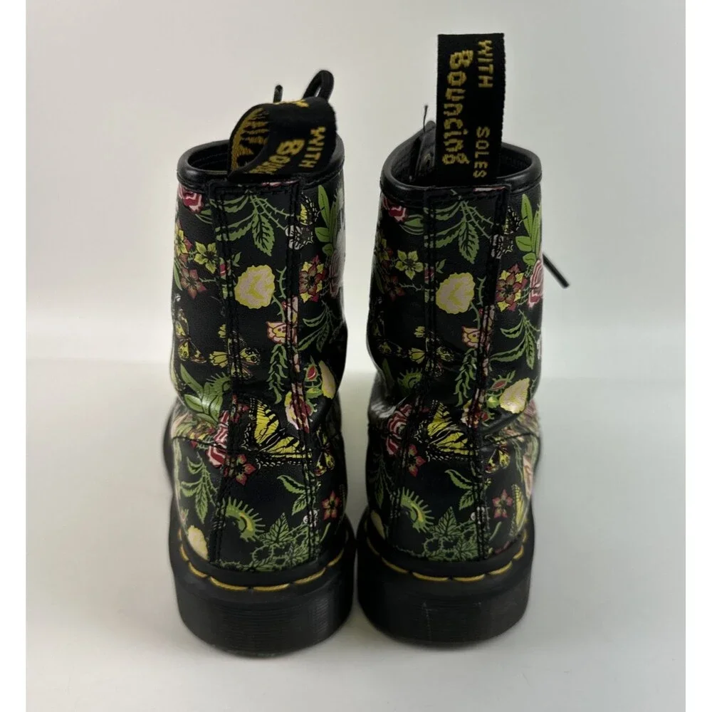 Dr Martens Floral Bloom Leather Combat Boot Lace Up Ankle Black Pink Womens 6 - Picture 5 of 13